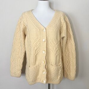 KILRONAN KNITWEAR 100% Merino Wool Cardigan Button Yellow Tree Print Knit‎